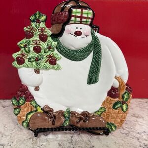 Fitz and Floyd Appletree Snowman Canapé Plate 2063/26‎ Christmas Serving Dish